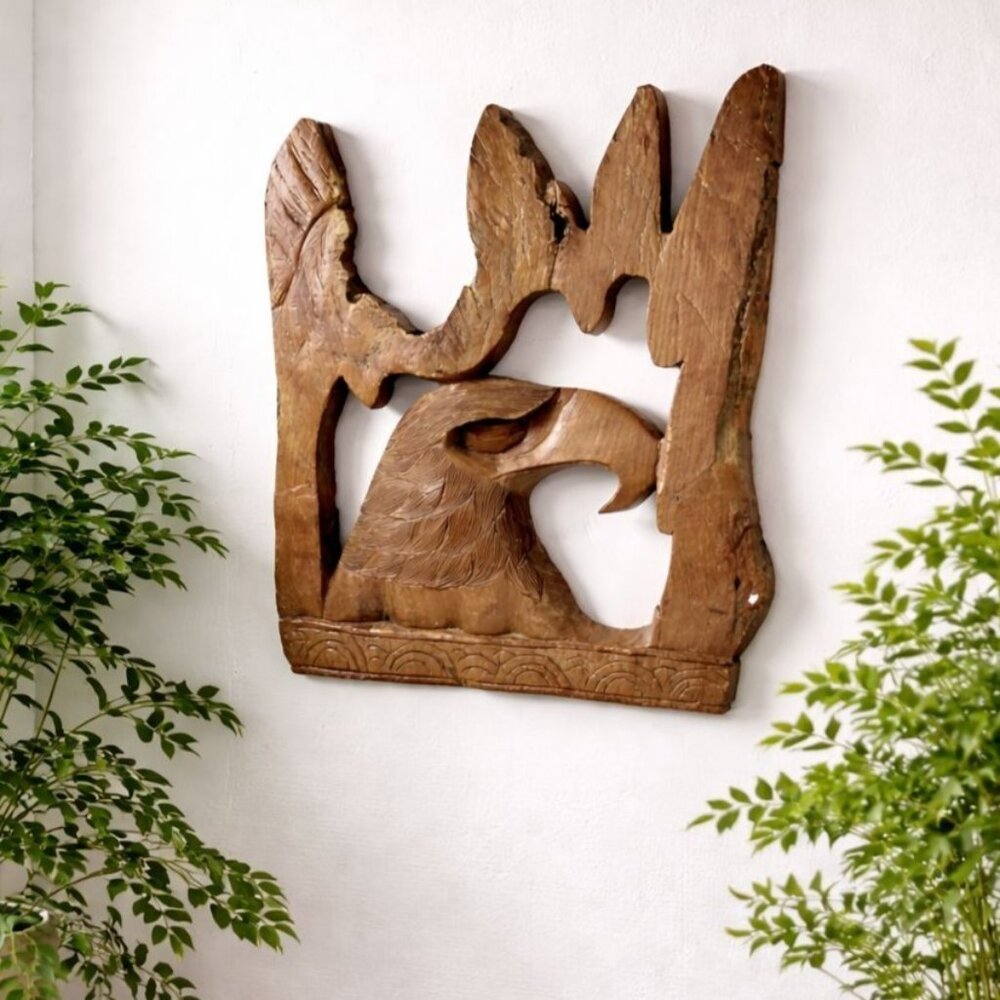 Vintage Hand Carved Wooden Eagle Wall Art Rustic Cabin Lodge Decor Plaque